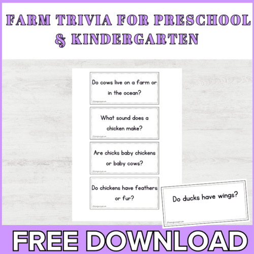 Free printable farm trivia questions for preschool and kindergarten.