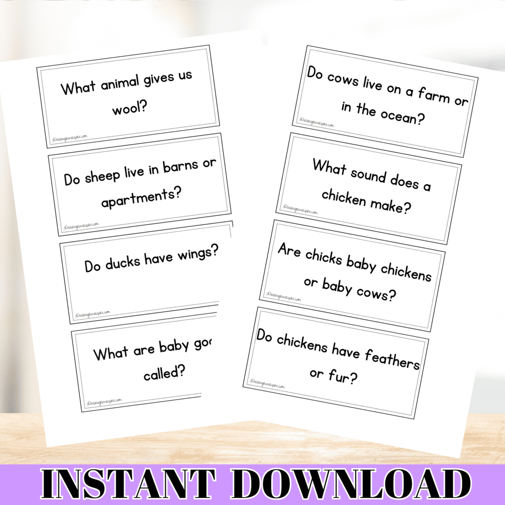 Free printable farm trivia questions for preschool and kindergarten.