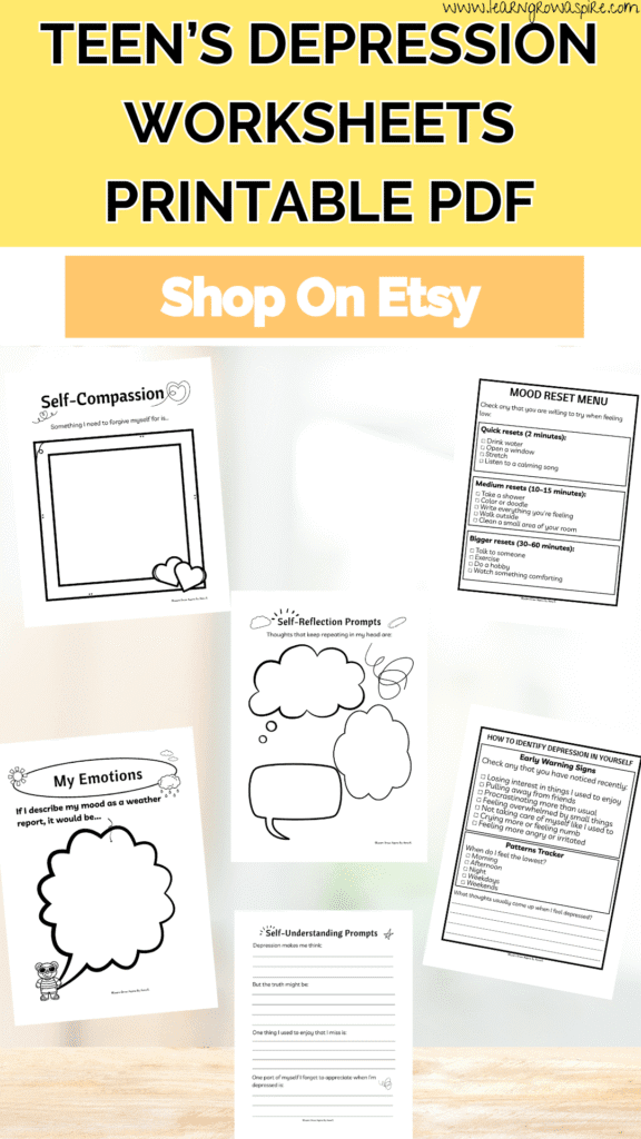 Depression Worksheets For Teens Printable PDF.