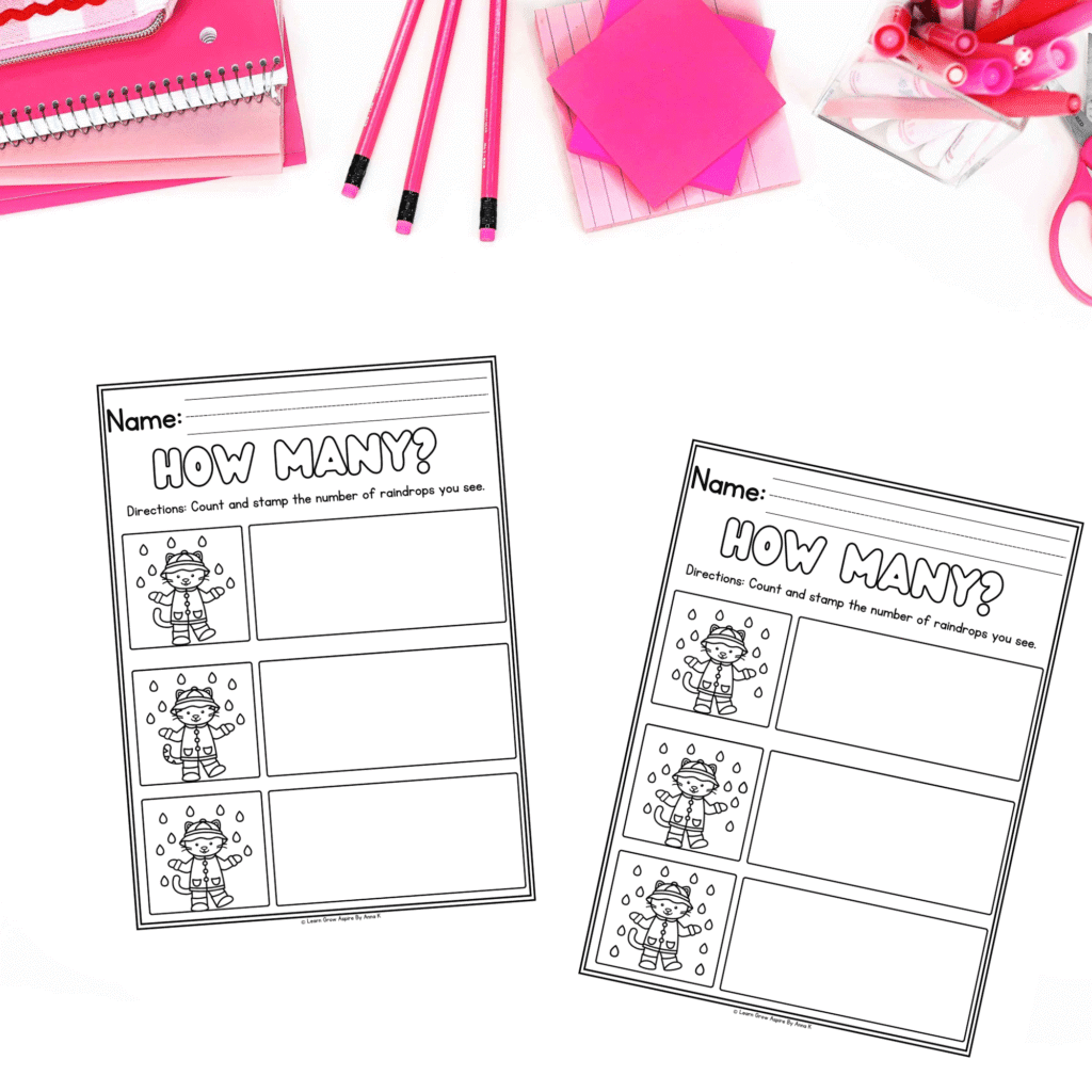 Free Raindrop Counting Worksheets for Preschool, Kindergarten & First Grade