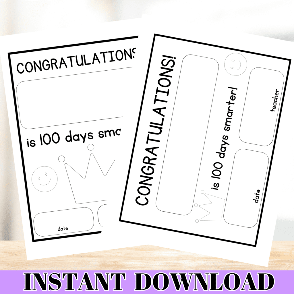 100 day of school certificate printable
