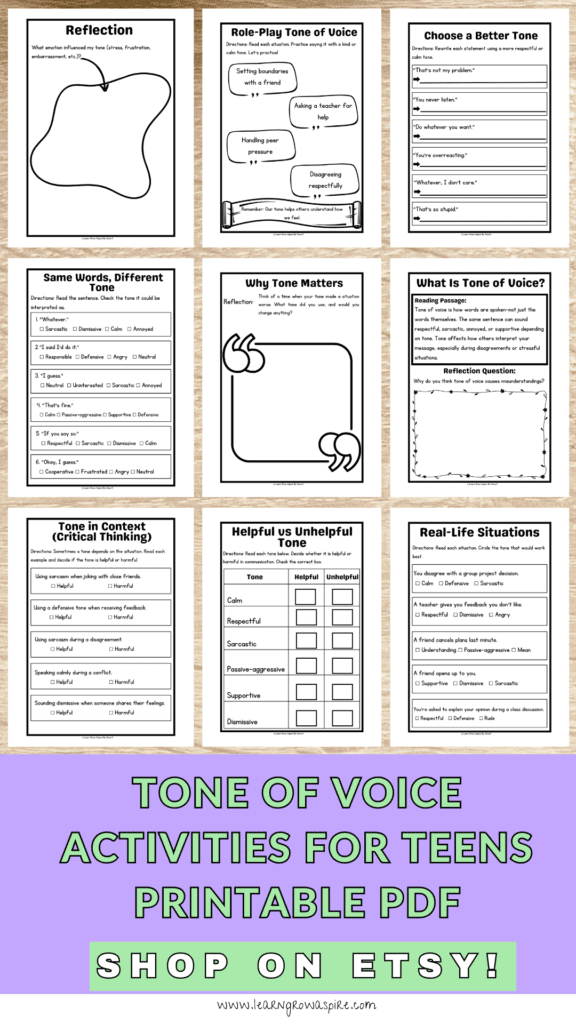 Tone Of Voice Activities For Teens pdf printable