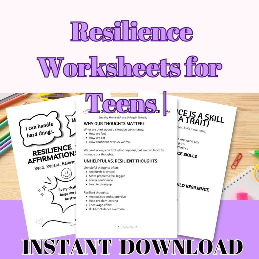 resilience worksheets for teens pdf