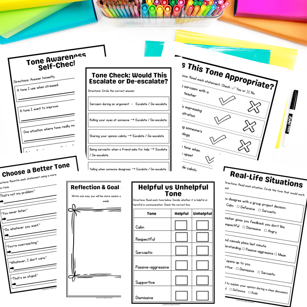 Classroom tone of voice activities for teens pdf