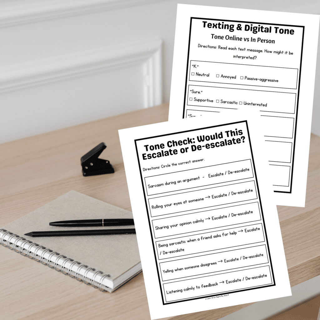 Printable tone of voice worksheets for teens pdf