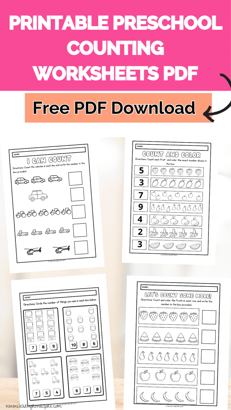 Free Printable Preschool Counting Worksheets | Learn Grow Aspire
