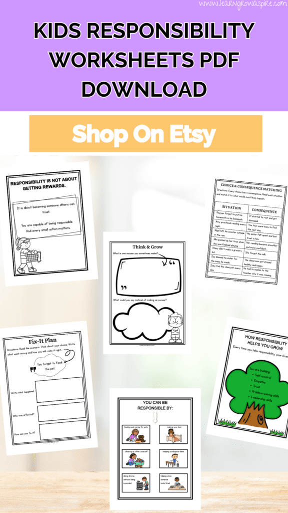 Responsibility worksheets for kids Grades 3–5 to teach accountability and life skills