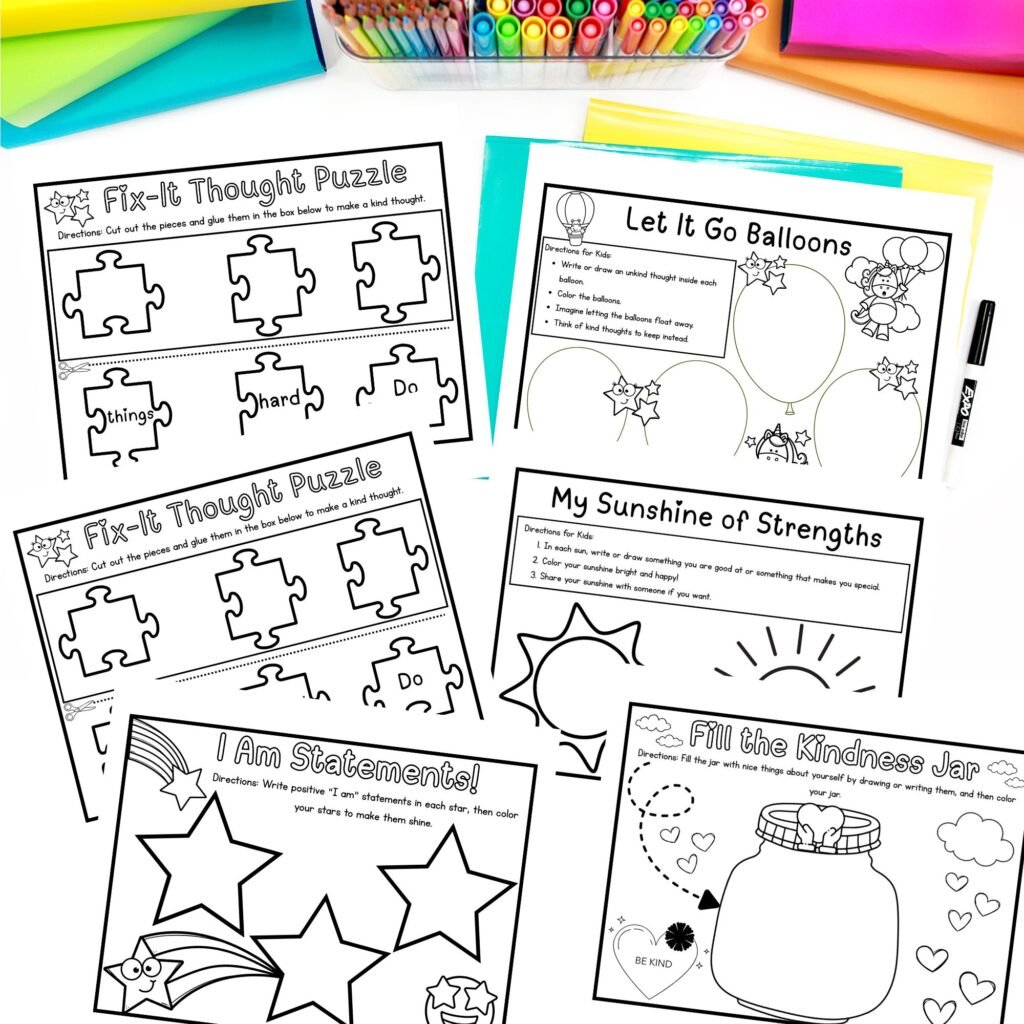 Positive self talk for kids worksheets