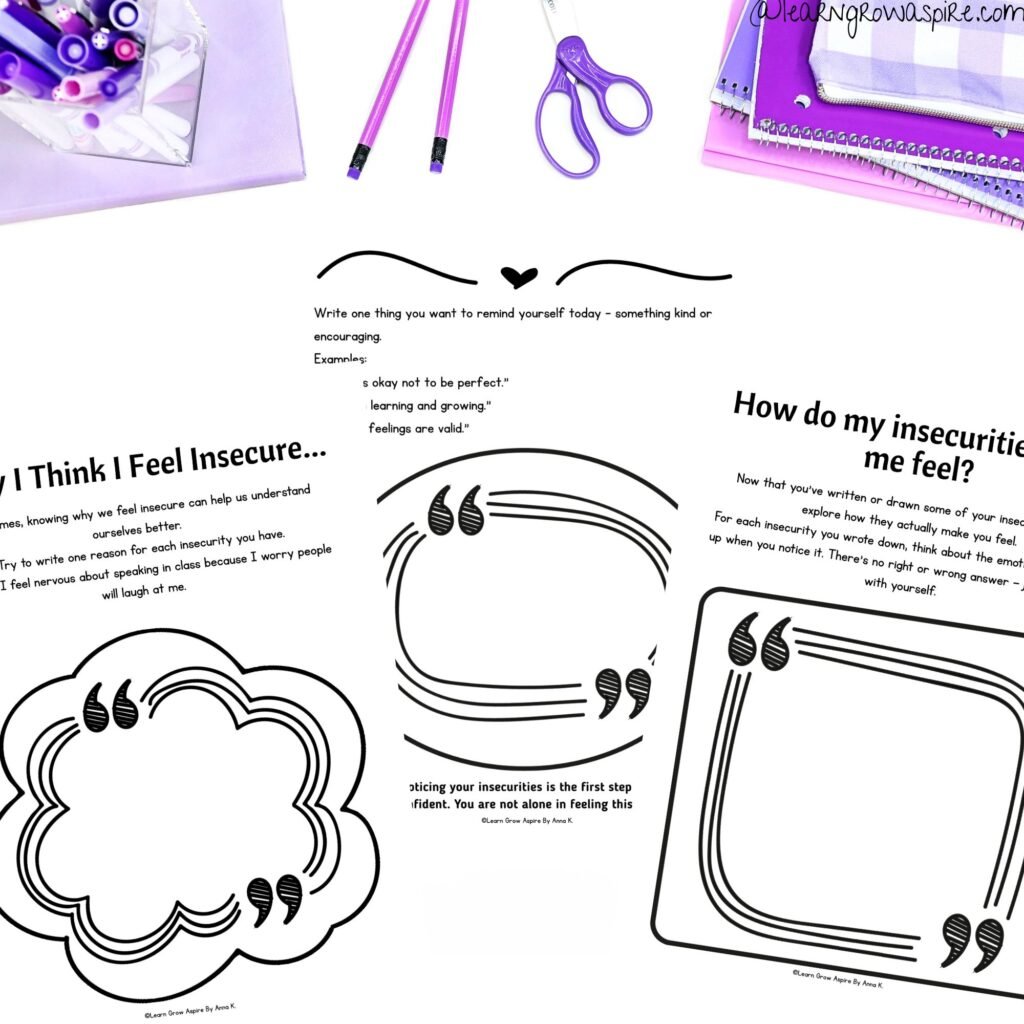 Insecurities for teens worksheets pdf download