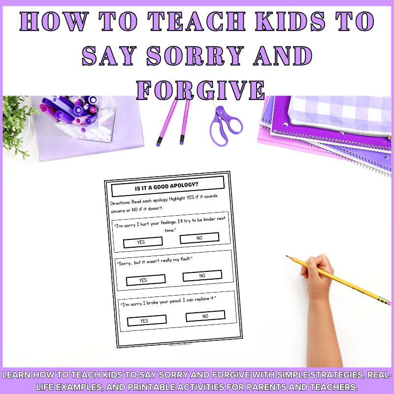 Printable pdf worksheets to help kids to say sorry, apologize and forgive.