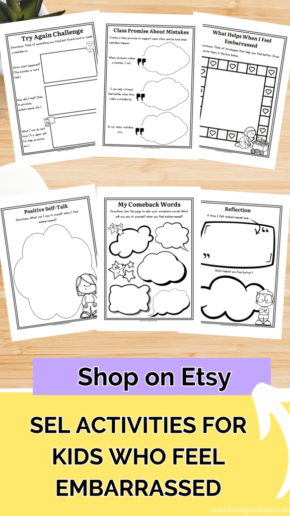 Printable worksheets to help kids with making mistakes and feeling embarrassed. 