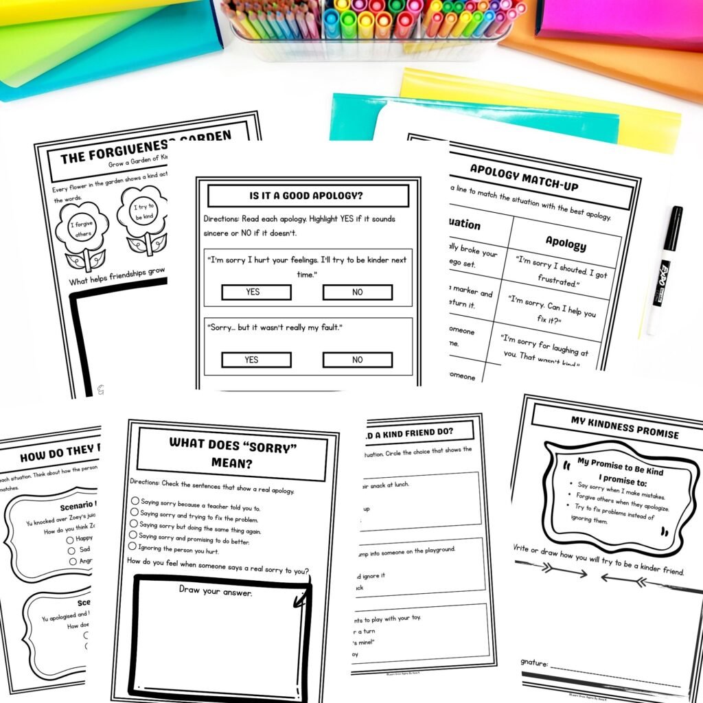 Printable PDF apologize worksheets for kids