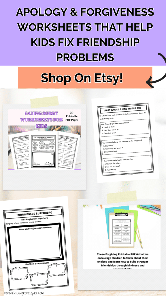 Printable pdf worksheets to help kids to say sorry, apologize and forgive.