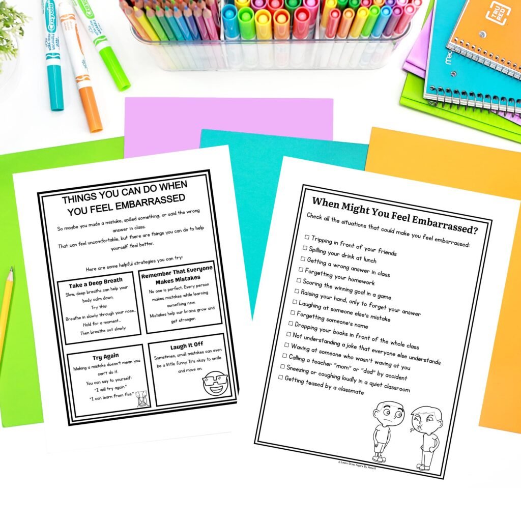 How To Help Kids Deal With Embarrassment printable pdf worksheets and activities.