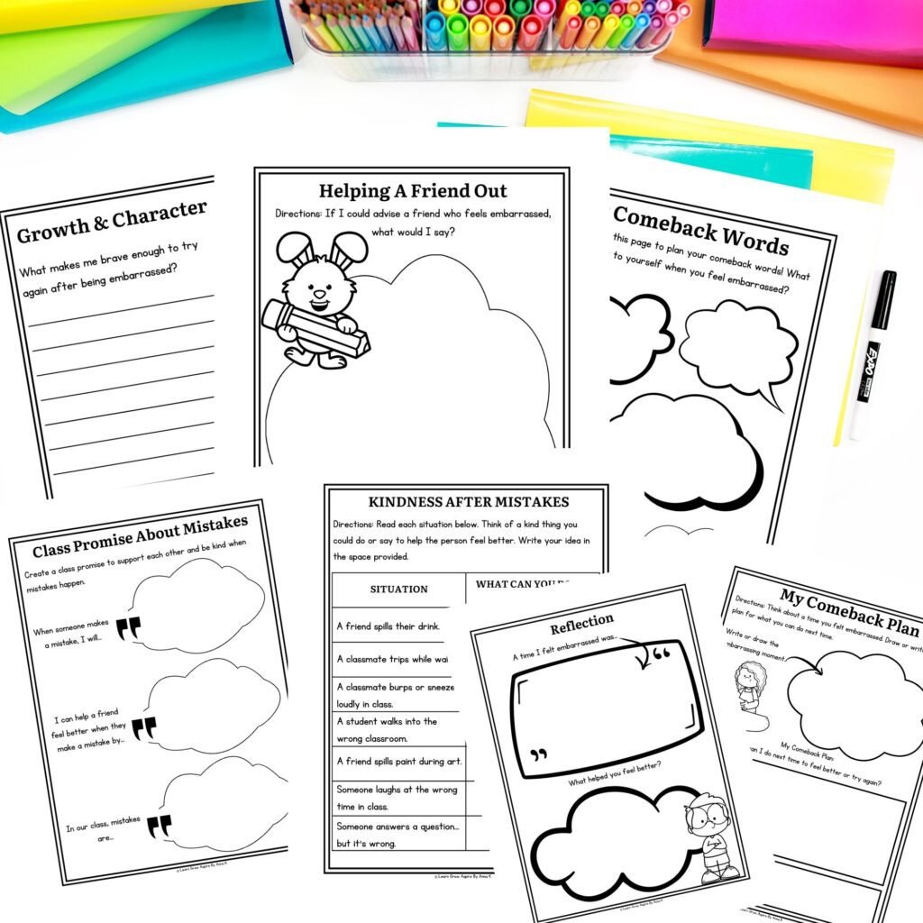 Printable PDF worksheets and activities To Help Kids Deal With Embarrassment