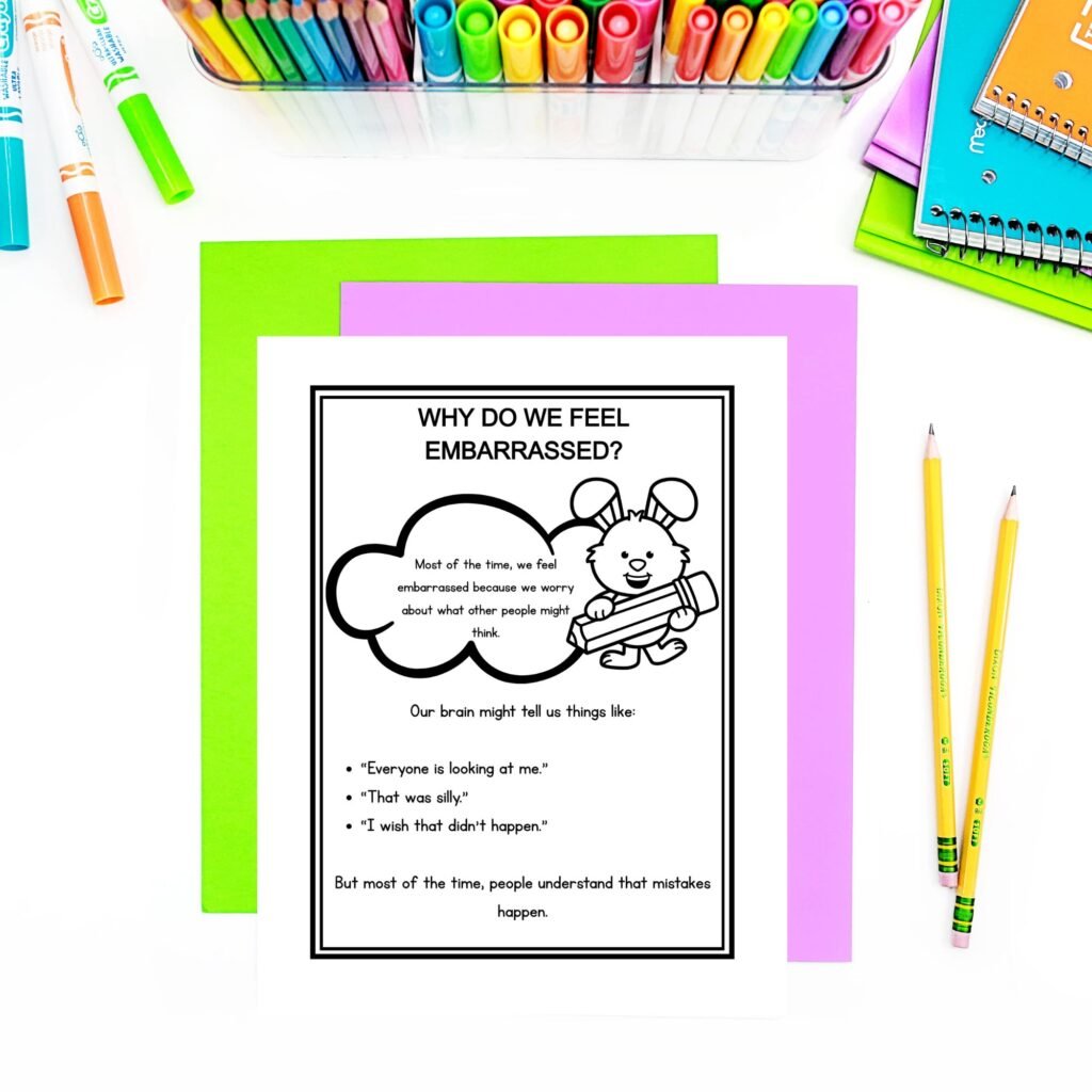 Making mistakes printable pdf worksheets to help kids who feel embarrassed. 