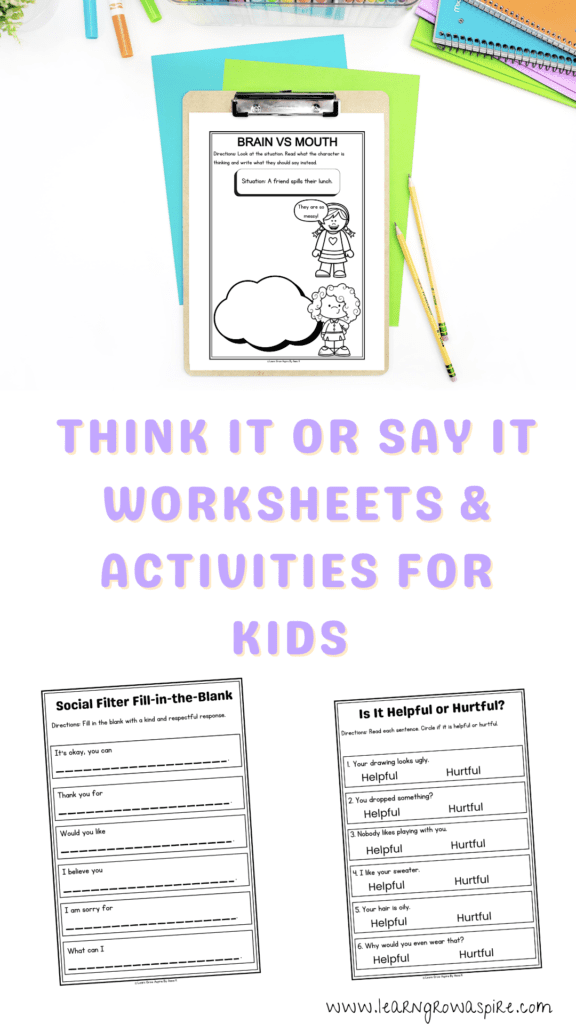 Think it or say it worksheets for kids pdf