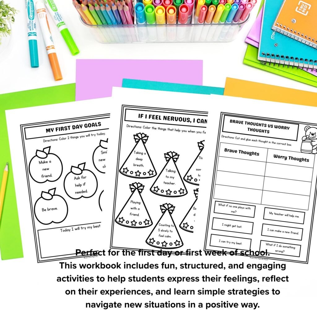 First day of school anxiety worksheets pdf printables