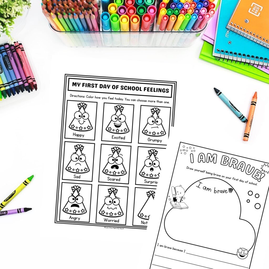 Anxiety worksheets for first day of school printable pdf