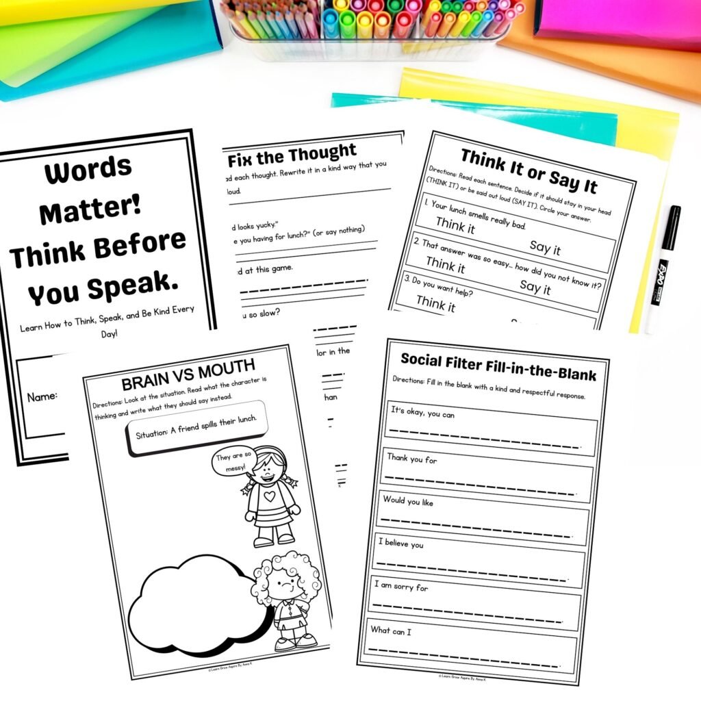 think it or say it worksheets for kids