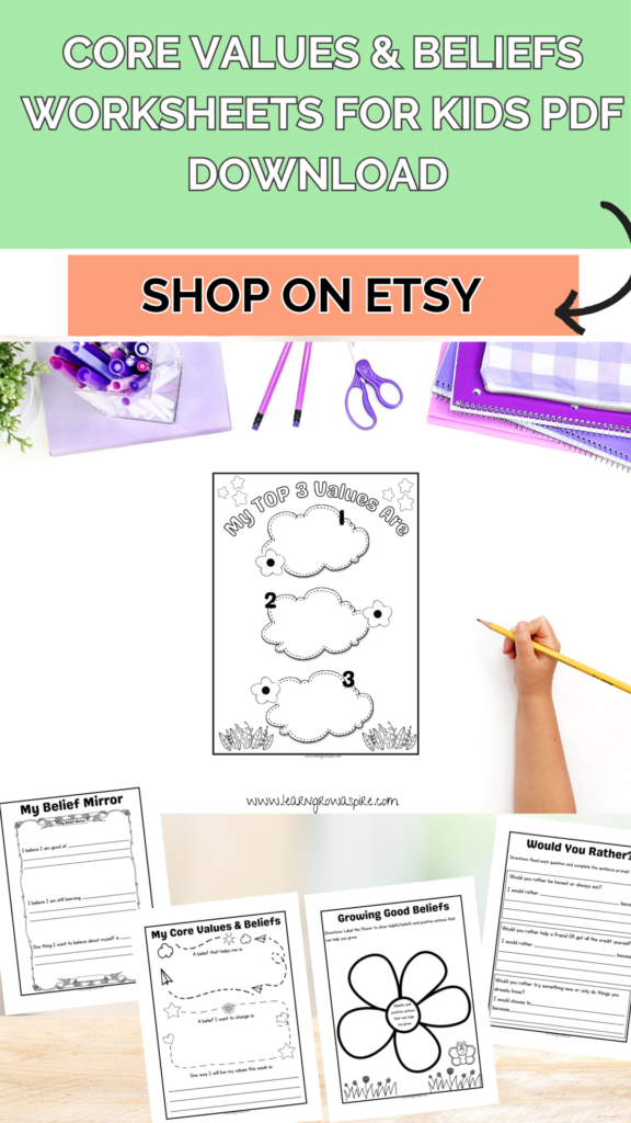 Core Values & Beliefs Worksheets for Kids PDF Download 