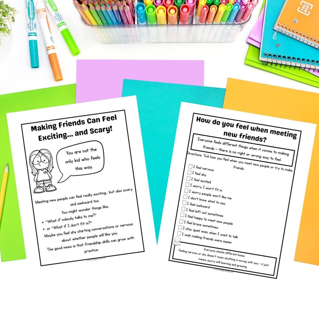 Making friends social story worksheets and activities for kids printable pdf 