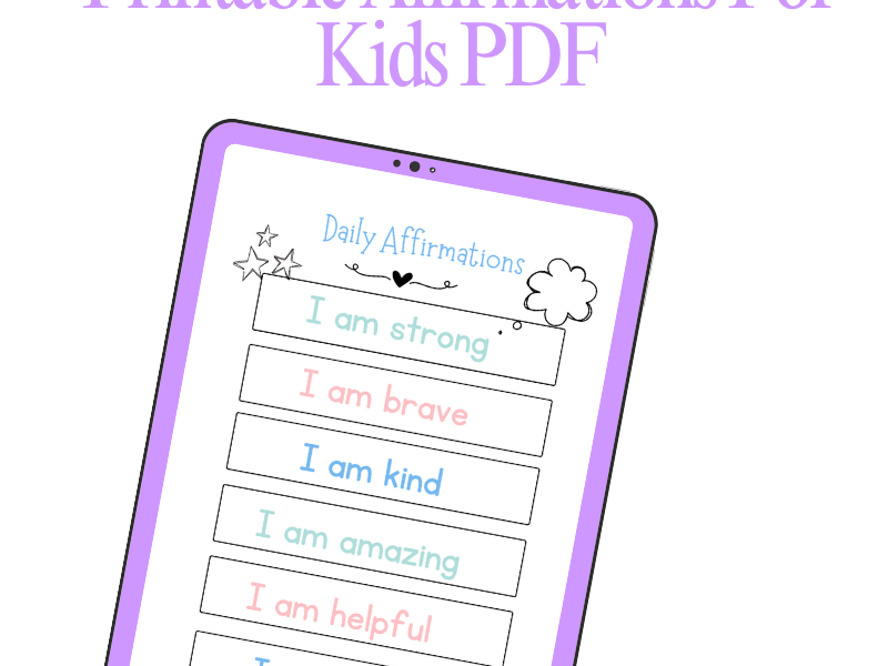 Positive Affirmations For Kids Printable PDF