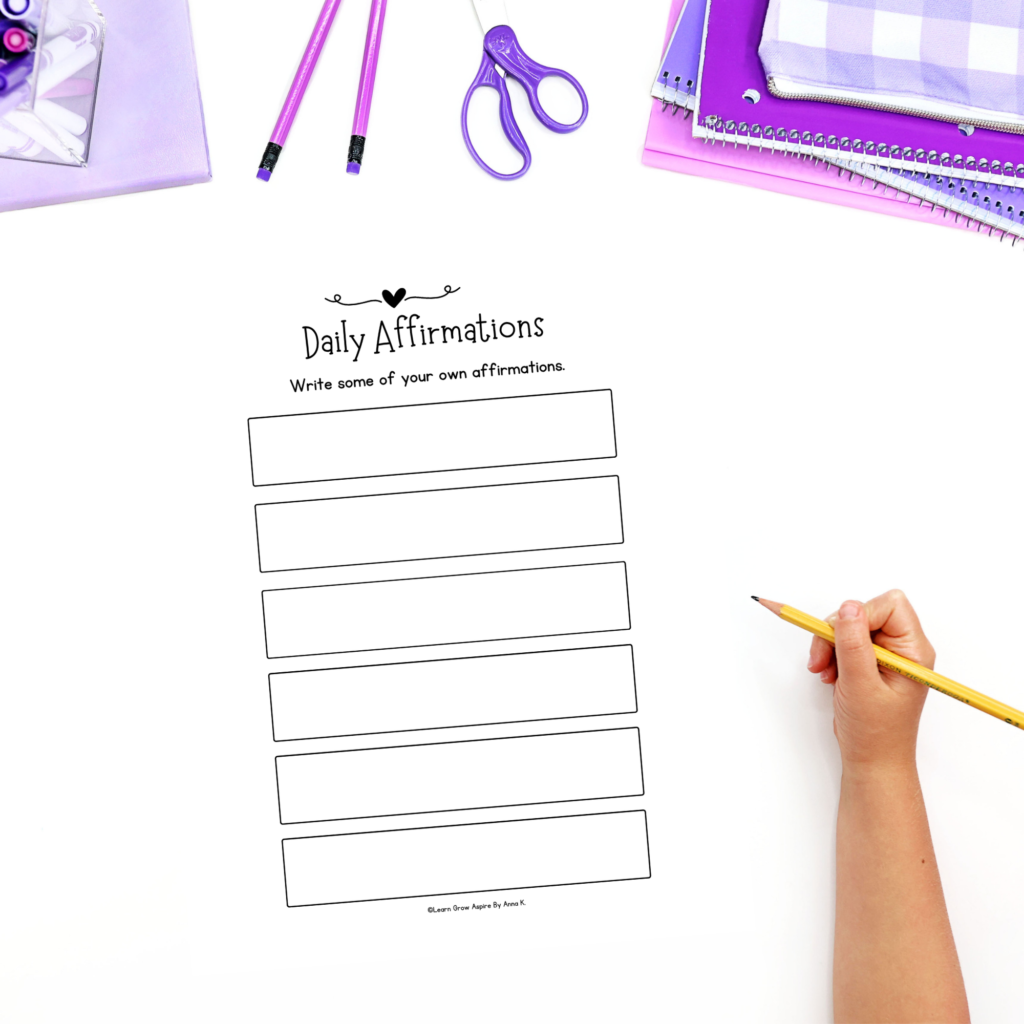 Positive affirmations worksheet PDF