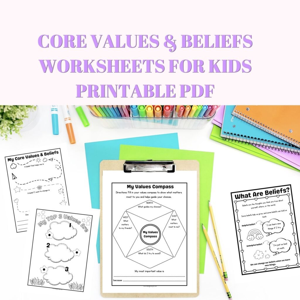 Identifying core values worksheet PDF