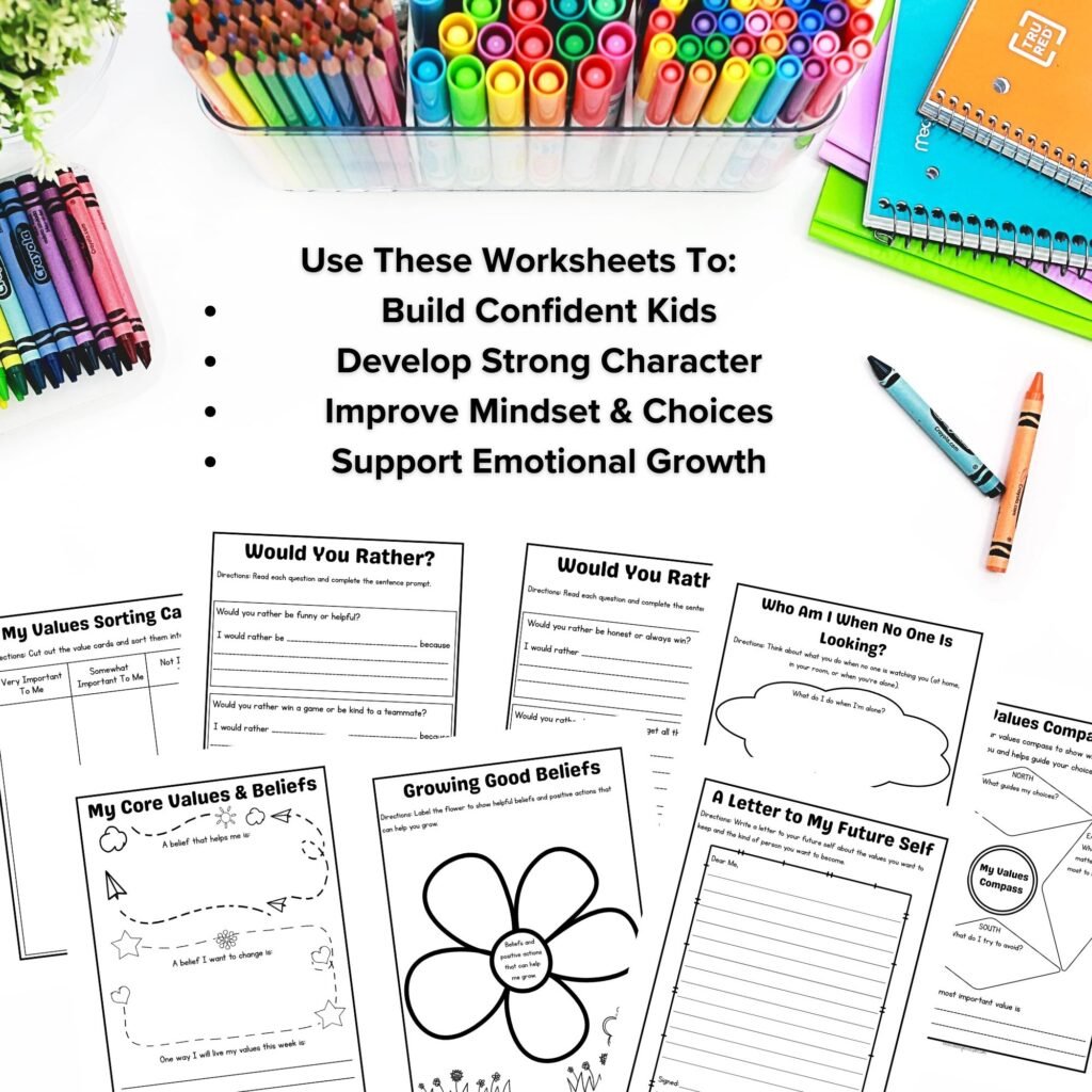 Core values & beliefs worksheets for kids pdf