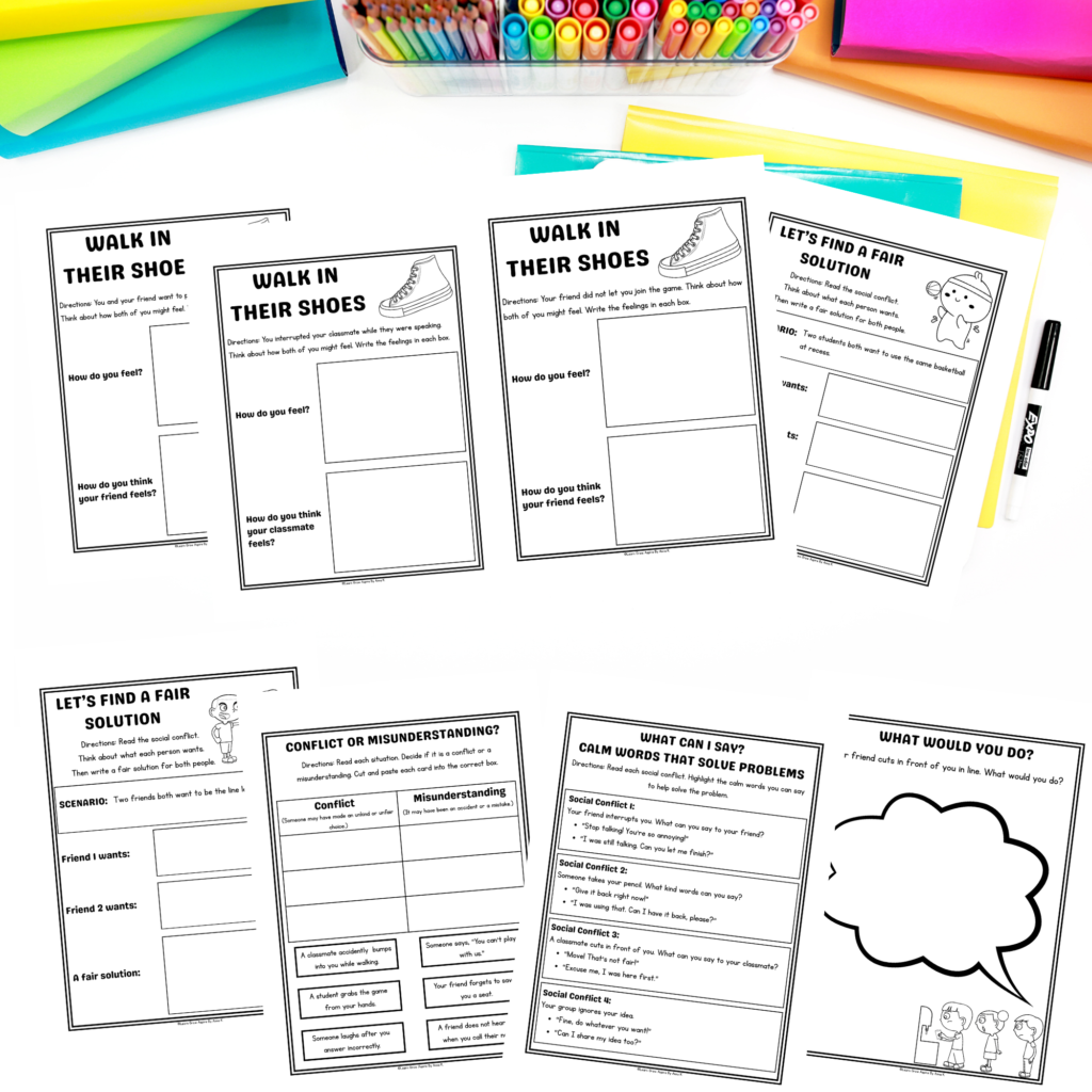 Conflict resolution for Kids pdf printable worksheets.