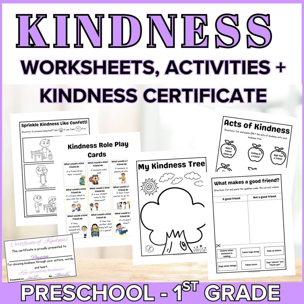 Kindness activities for kindergarten, first grade and second grade students. 