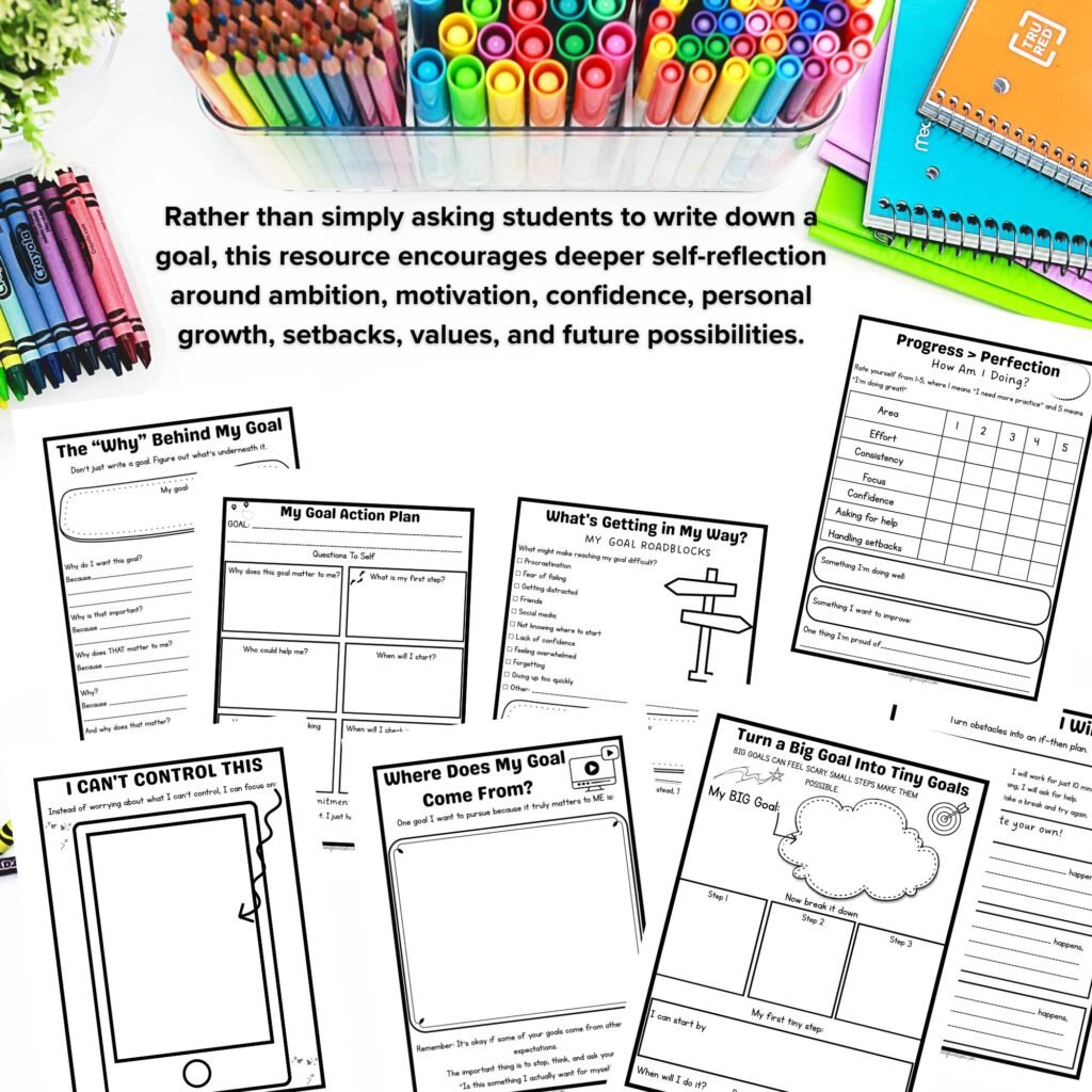 Goal setting for middle school and high school students printable PDF