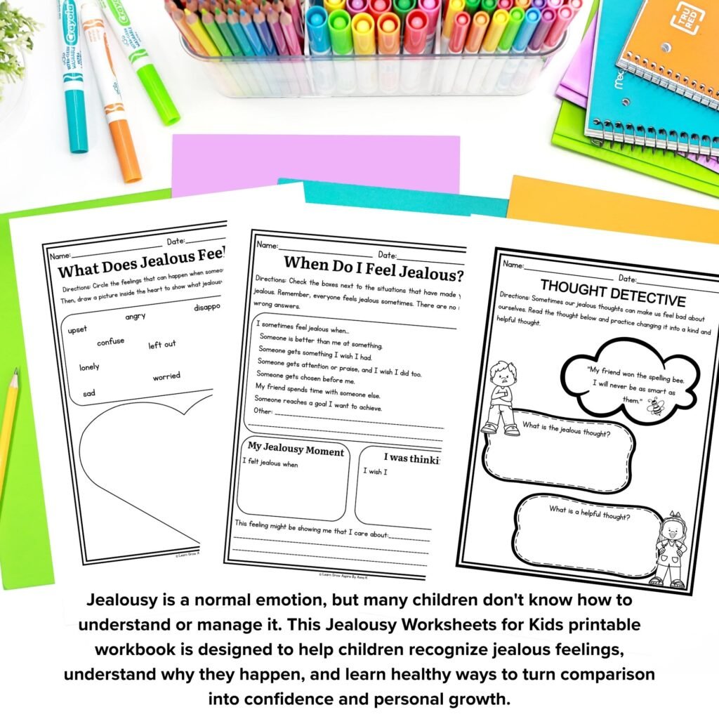 Jealousy worksheets for kids printable PDF Download