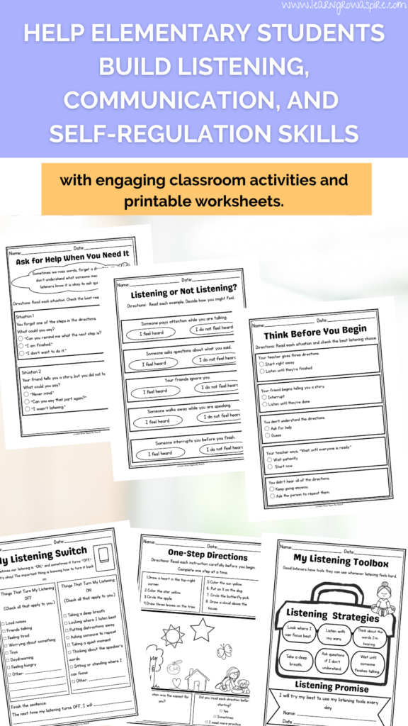 Listening and communication worksheets and activities for elementary students printable PDF