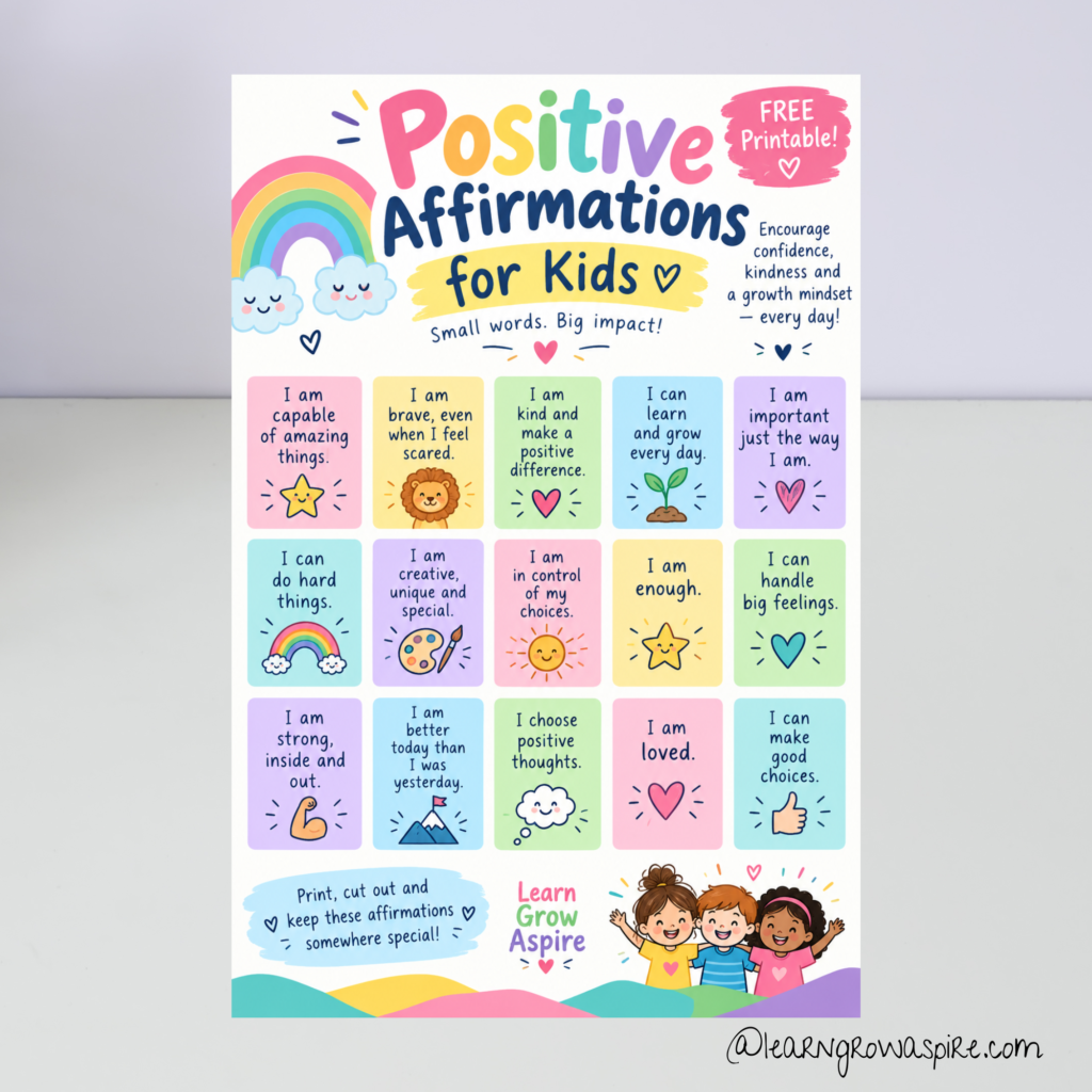 Positive affirmations for kids printable pdf free download