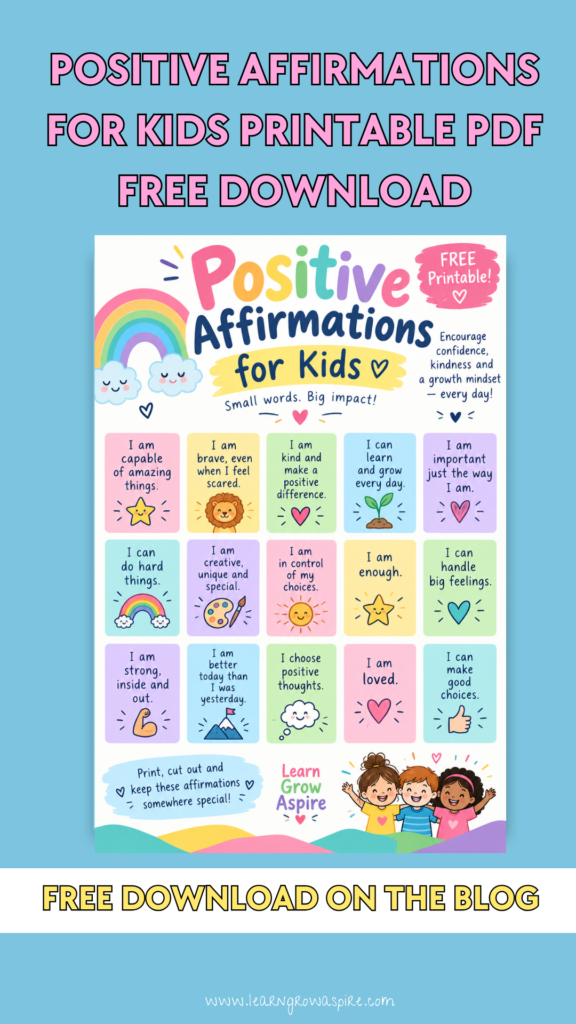 Positive affirmations for kids printable pdf free download