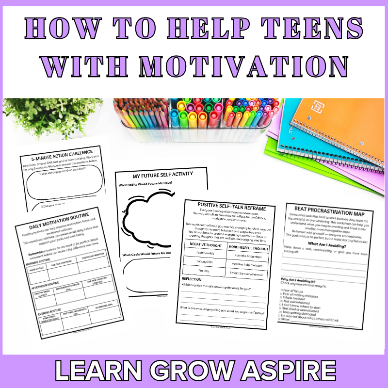 Worksheets to help a teen feel motivated 