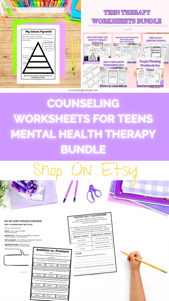 Counseling Worksheets For Teens Mental Health Therapy Bundle