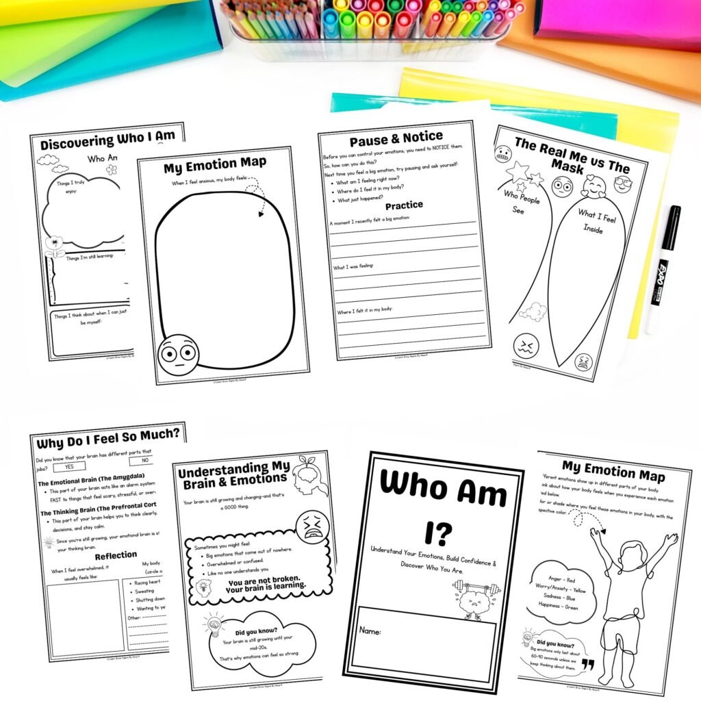 self identity teen therapy worksheets printable pdf for counselors.